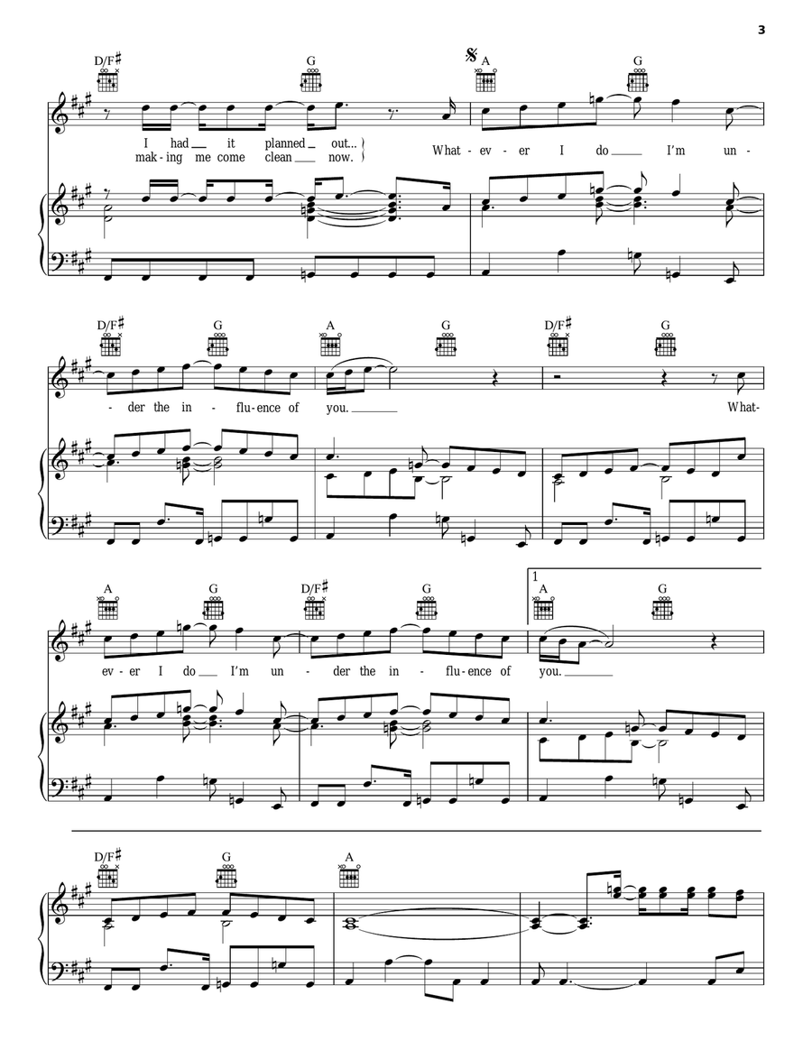 Under The Influence Piano, Vocal, Guitar scores gallery preview page 3