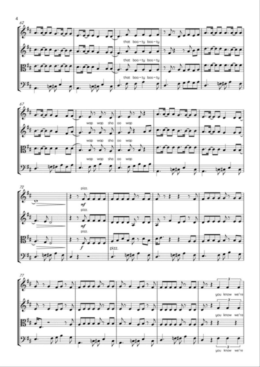 All About That Bass String Quartet scores gallery preview page 4