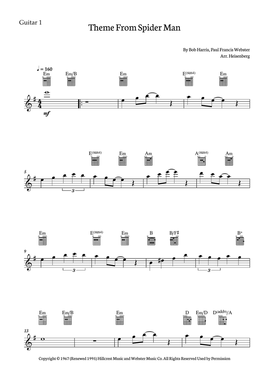 Theme From Spider Man Guitar Ensemble scores gallery preview page 5