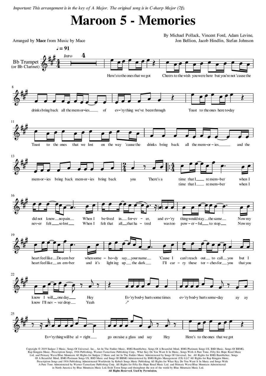 Memories Clarinet scores gallery preview page 1