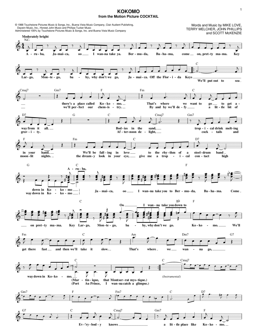 Kokomo Piano scores gallery preview page 1