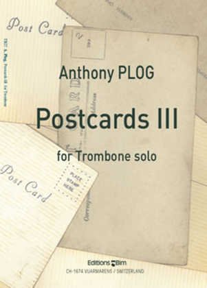 Book cover for Postcards III for trombone