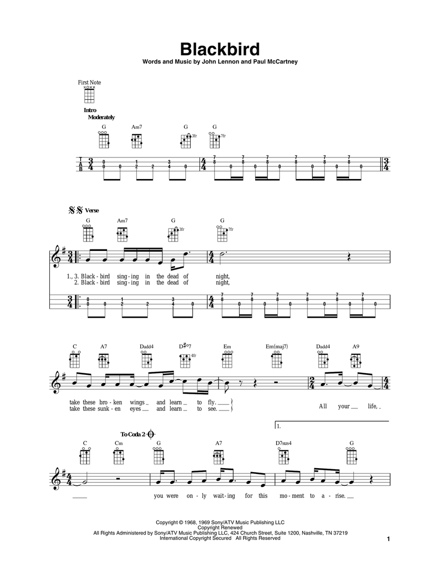 Blackbird Baritone Ukulele scores gallery preview page 1