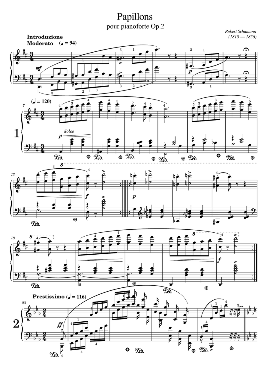 Schumann - Papillons, Op.2 - Original With Fingering For Piano Solo - Complete Piano Solo scores gallery preview page 1