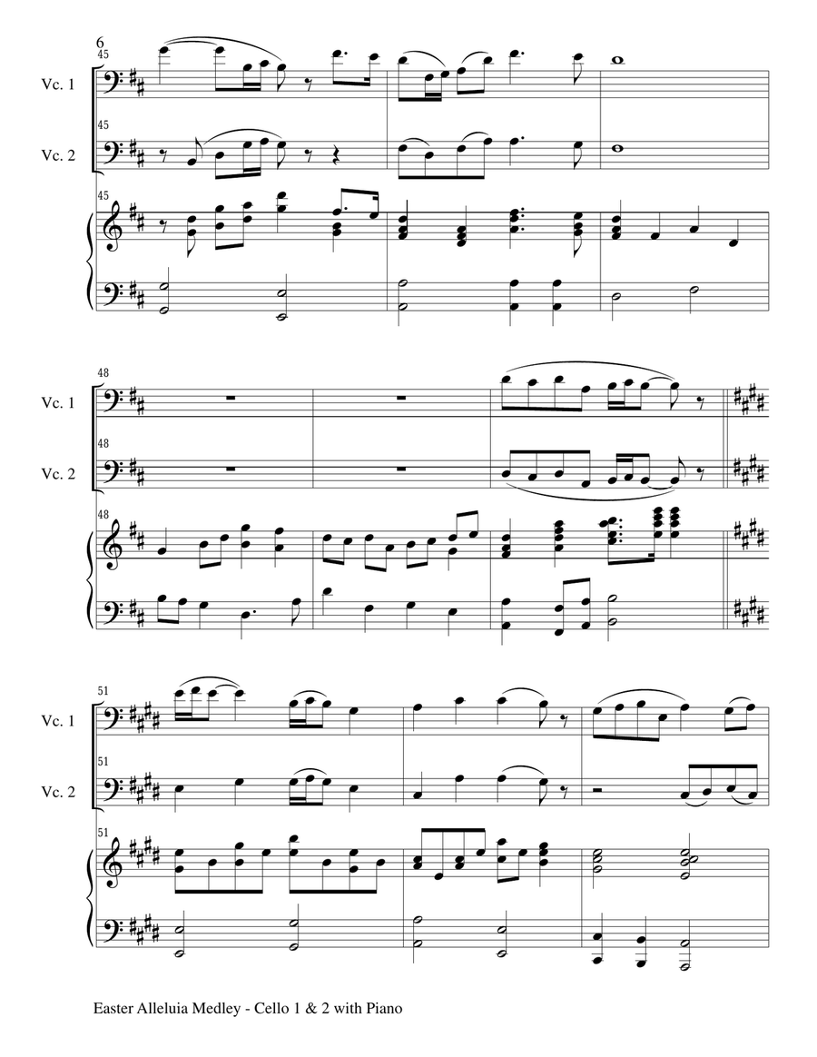 EASTER ALLELUIA MEDLEY (Trio – Cello 1 & 2 with Piano) Score and Parts Piano Trio scores gallery preview page 6