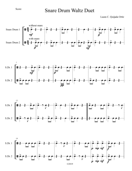 Snare Drum Waltz Duet for beginning drummers. SCORE & PARTS. image number null