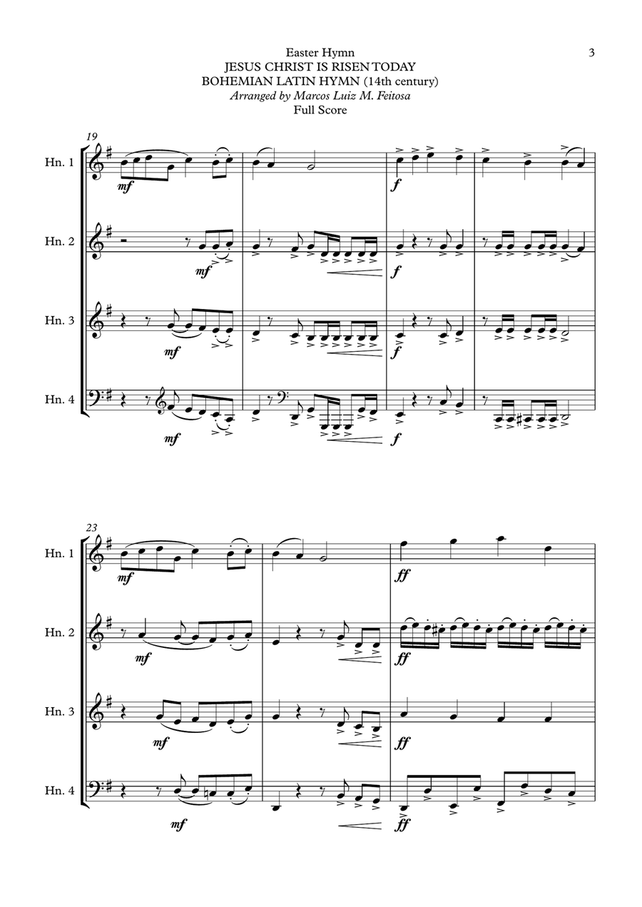 Easter Hymn (Jesus Christ is Risen Today) - Horn in F Quartet Brass Quartet scores gallery preview page 5
