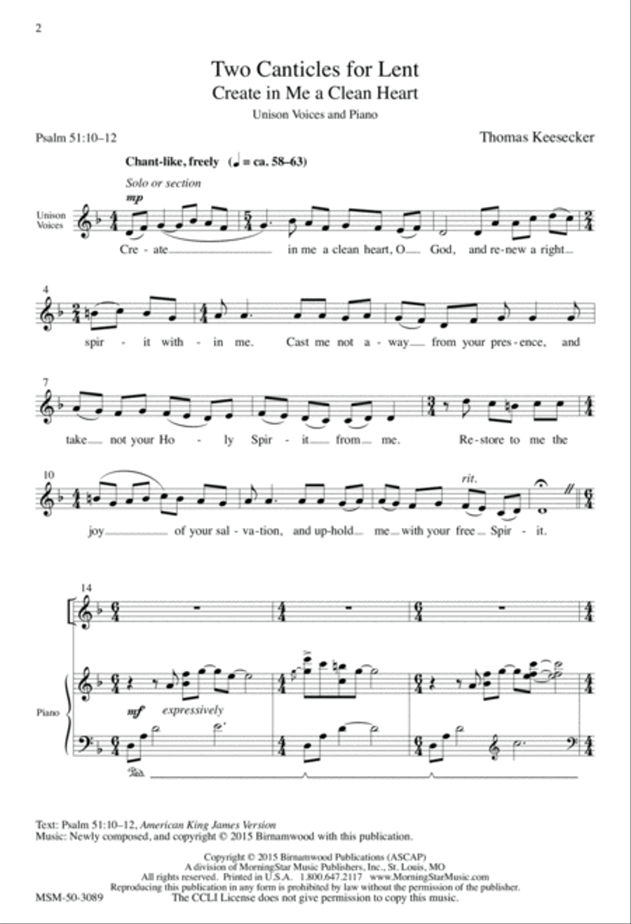 Two Canticles for Lent Unison Choir scores gallery preview page 2