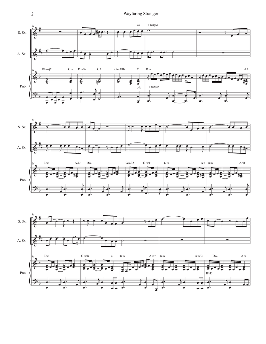 Wayfaring Stranger (Duet for Soprano and Alto Saxophone) Woodwind Duet scores gallery preview page 3