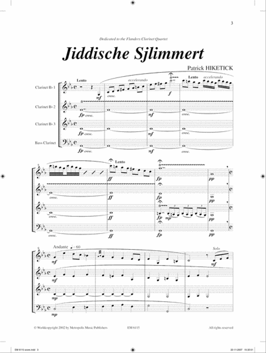 Jiddische Sjlimmert for Clarinet Quartet