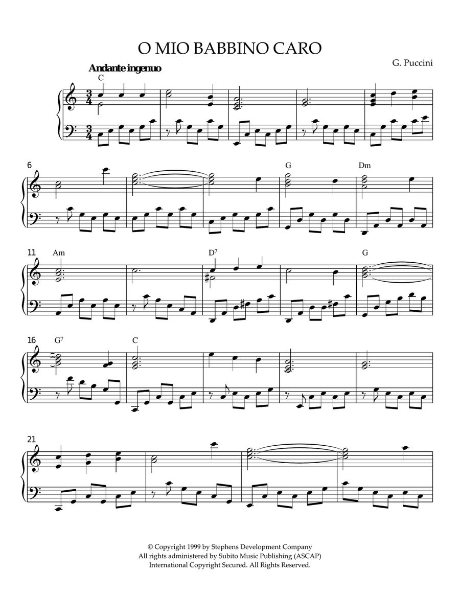 O Mio Babbino Caro Piano Solo scores gallery preview page 1