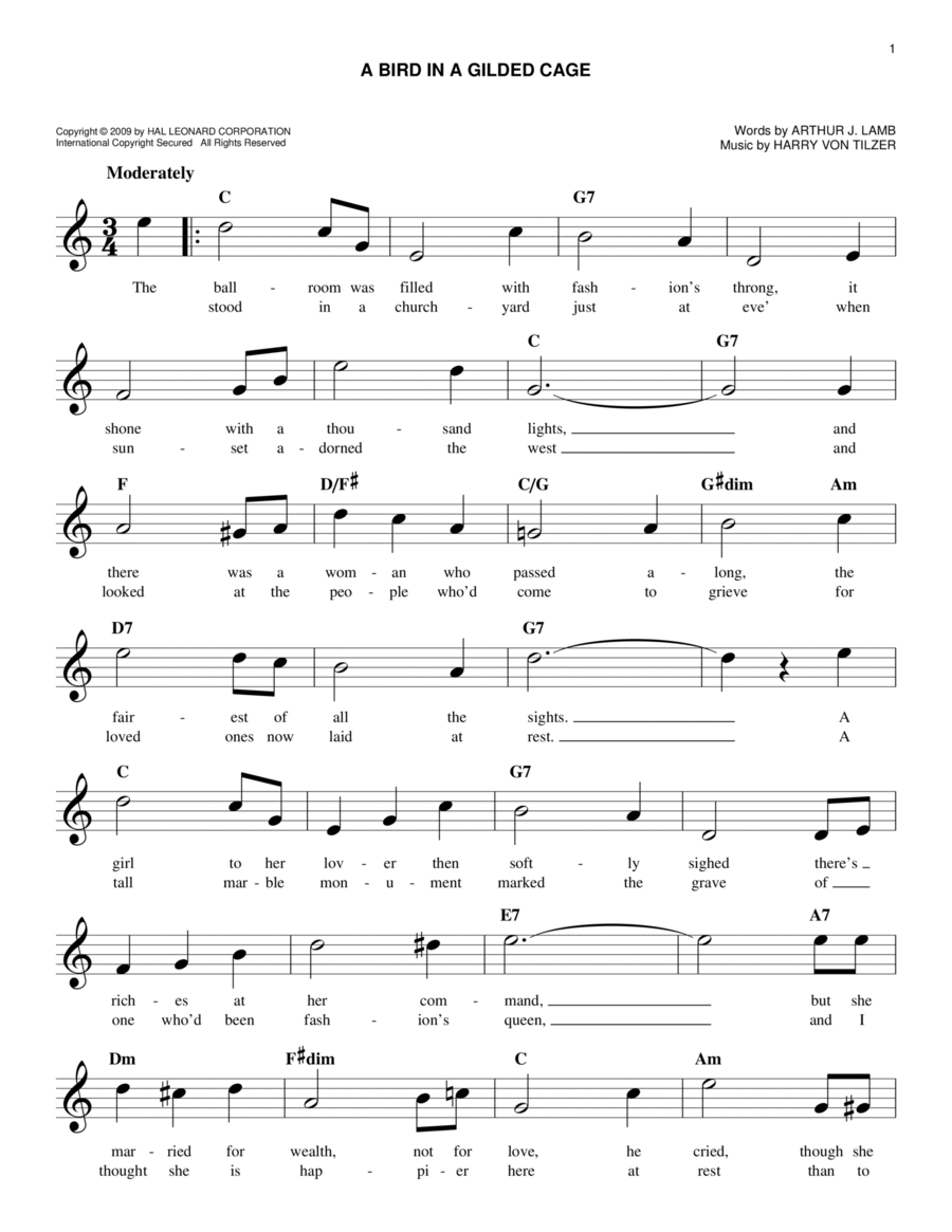 A Bird In A Gilded Cage Piano scores gallery preview page 1