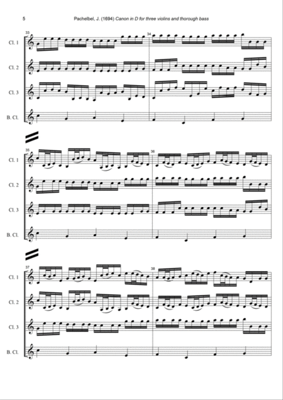 J. Pachelbel - Canon in D-dur, arr. for Clarinet Quartet Clarinet Quartet scores gallery preview page 5
