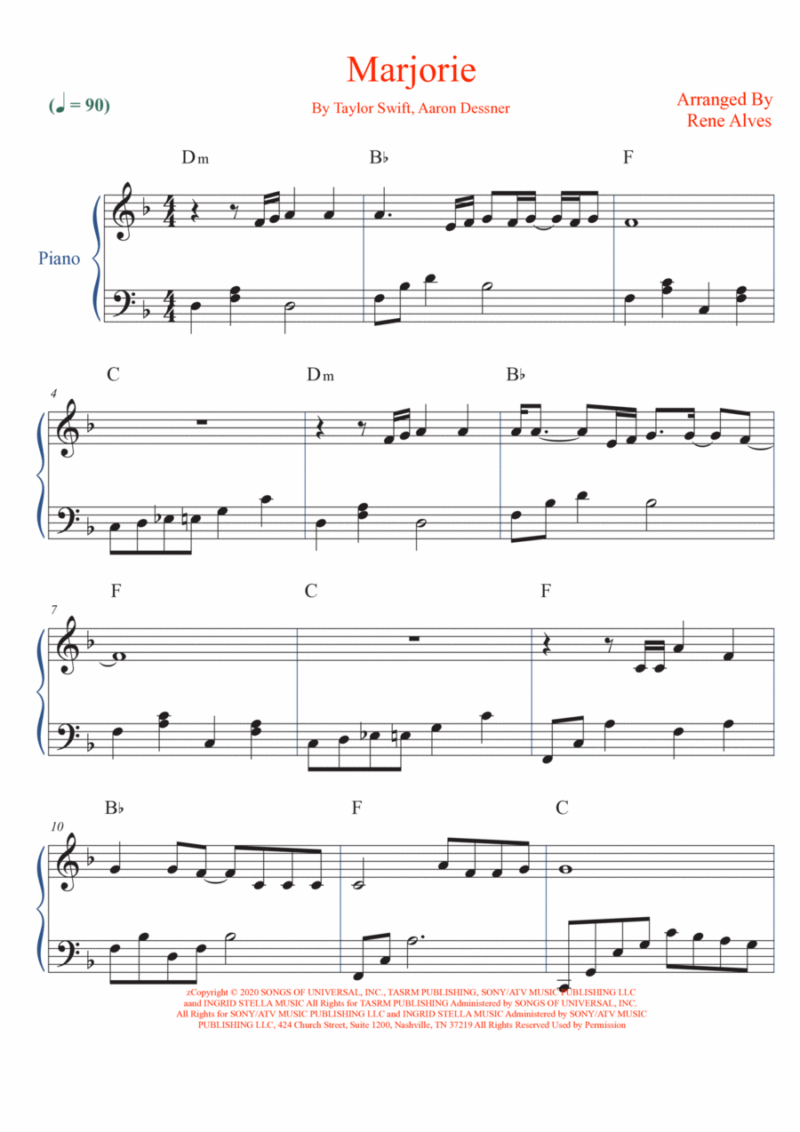 Marjorie Easy Piano scores gallery preview page 1