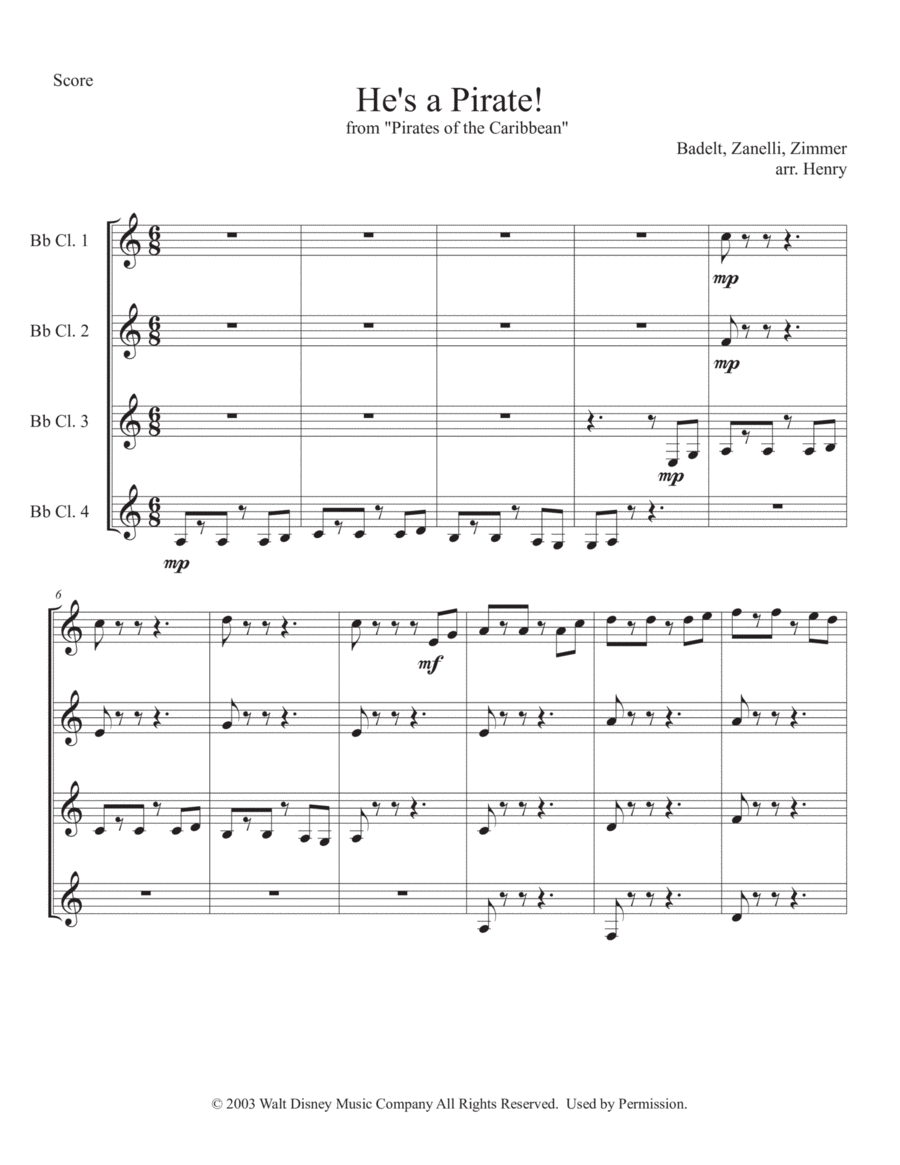 He's A Pirate Woodwind Quartet scores gallery preview page 1