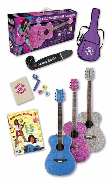 Daisy Rock Girl Guitars: Pixie Acoustic Guitar Starter Pack (Silver Sparkle)