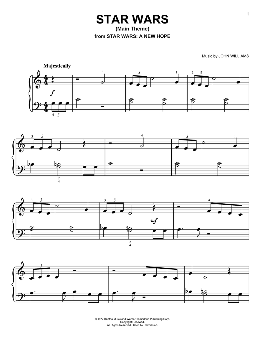 Star Wars (Main Theme) Easy Piano scores gallery preview page 1