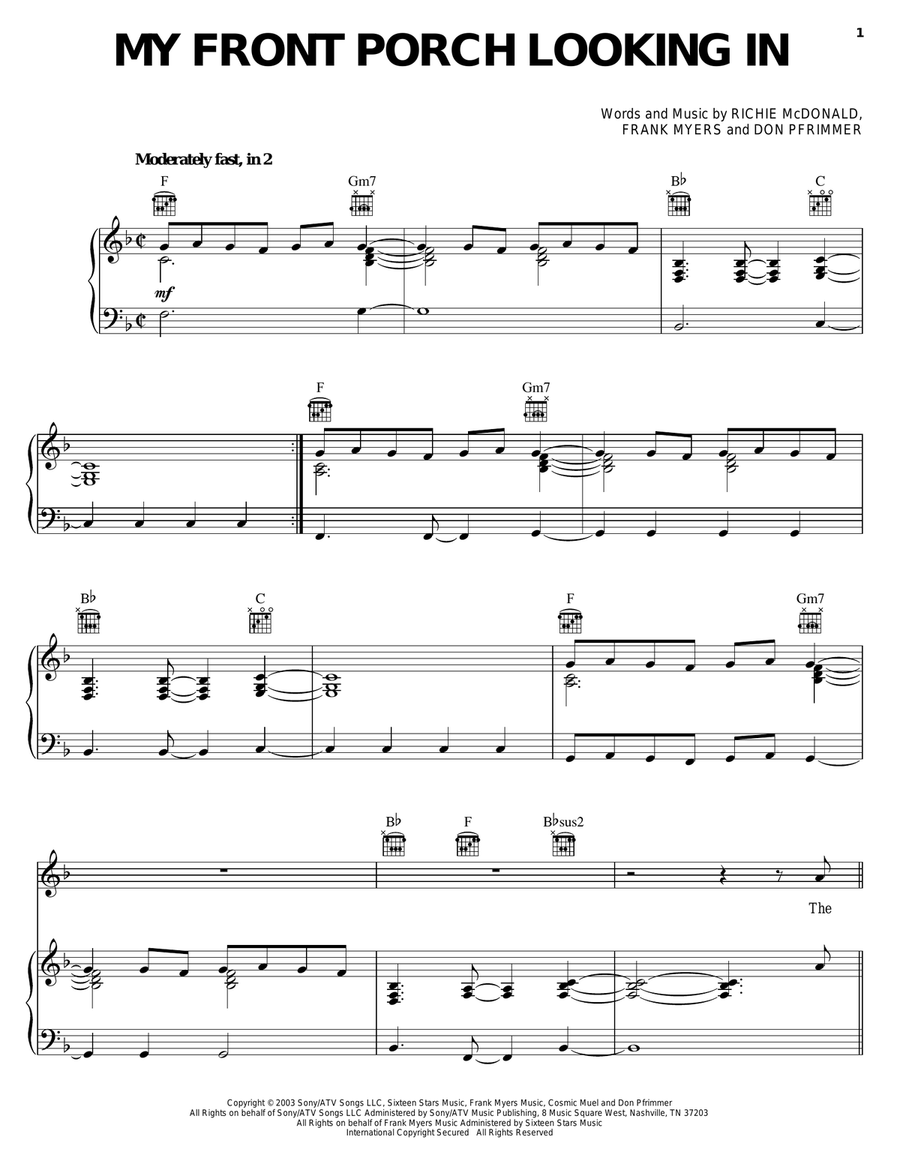 My Front Porch Looking in Piano, Vocal, Guitar scores gallery preview page 1