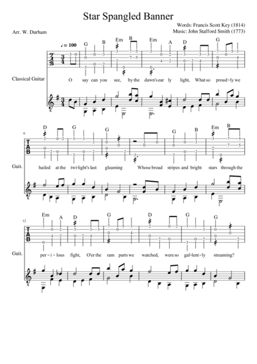 Star Spangled Banner (for Fingerstyle Guitar) image number null