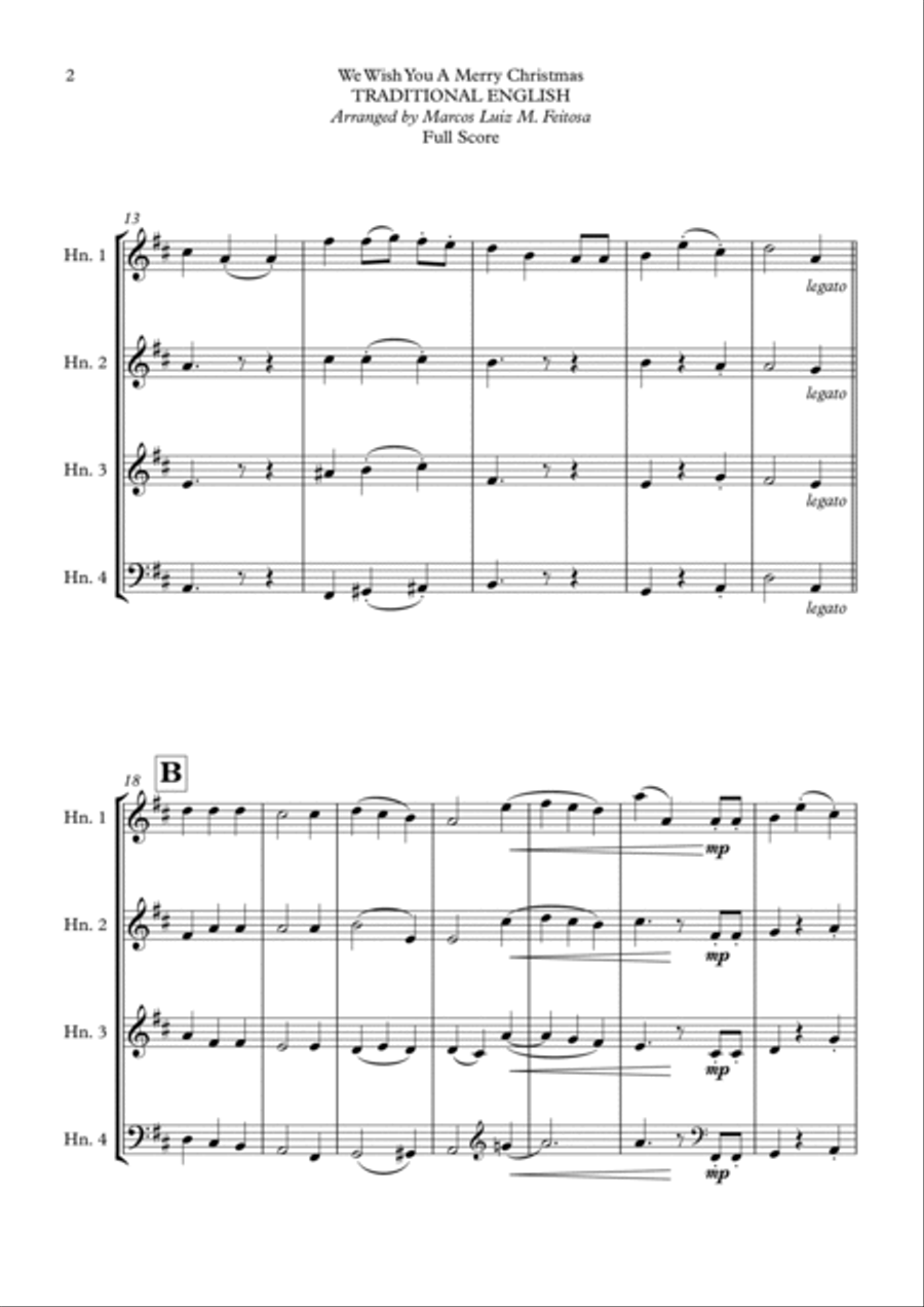 We Wish You A Merry Christmas - Horn in F Quartet French Horn Quartet scores gallery preview page 4