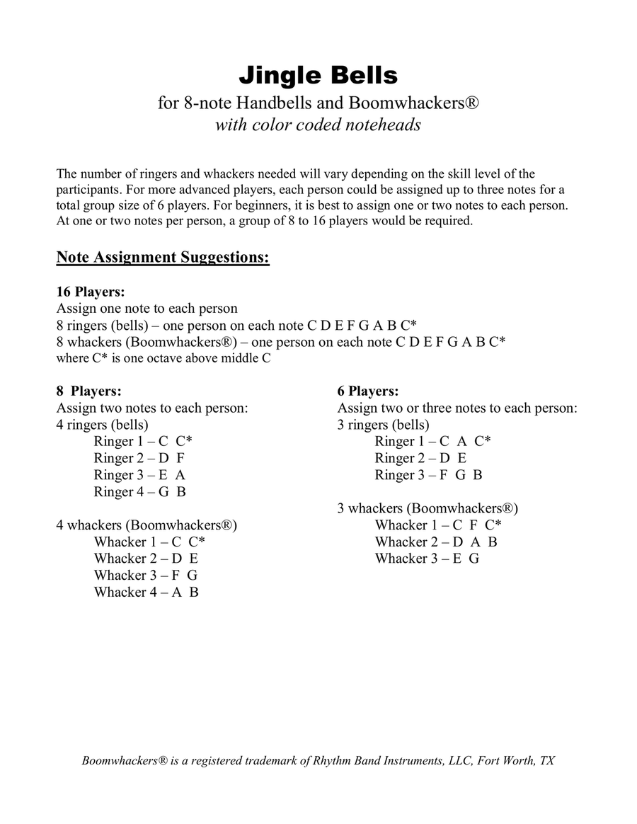 Jingle Bells (for 8-note Bells and Boomwhackers with Color Coded Notes) Handbell Choir scores gallery preview page 3