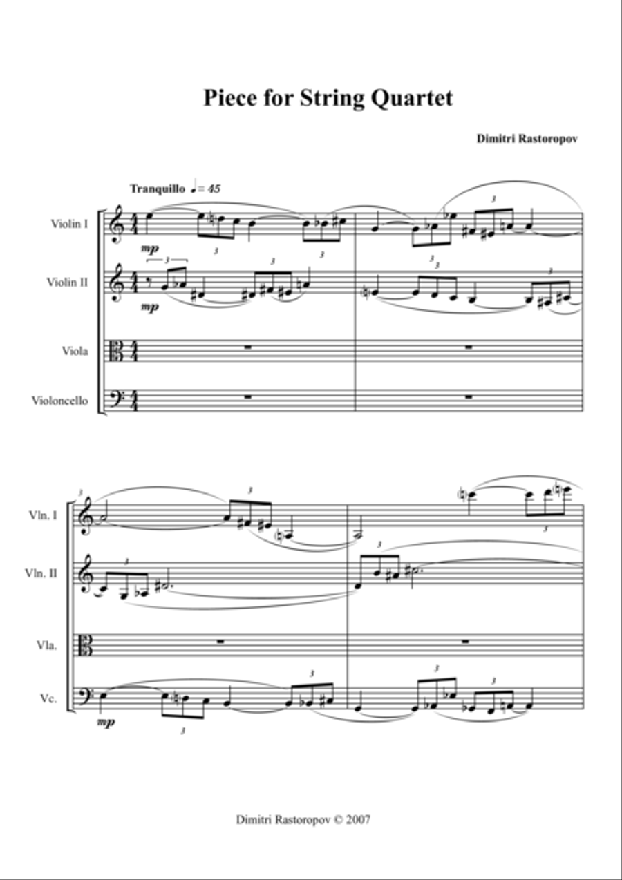 Piece for String Quartet String Quartet scores gallery preview page 1