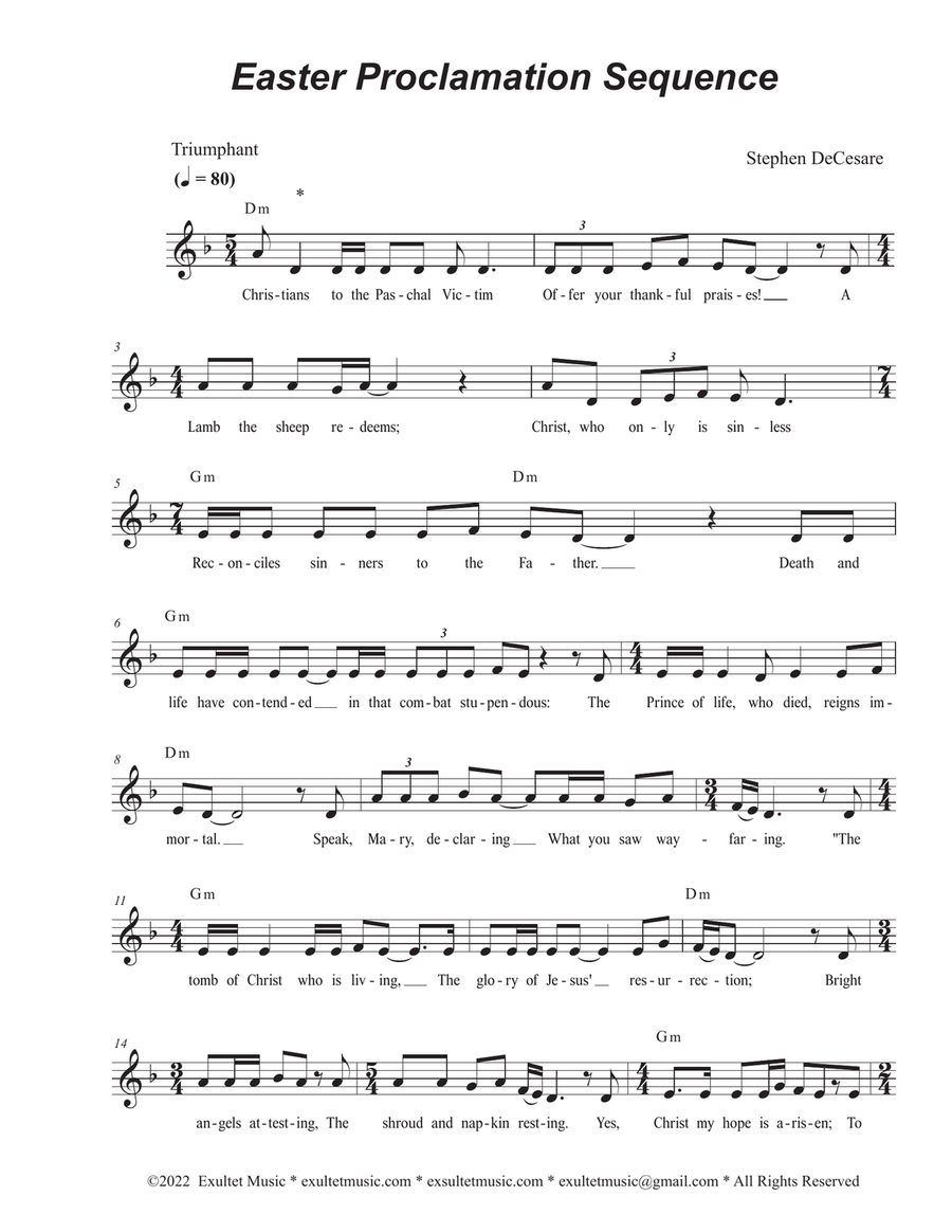 Easter Proclamation Sequence (Vocal solo - Low Key) Low Voice scores gallery preview page 1