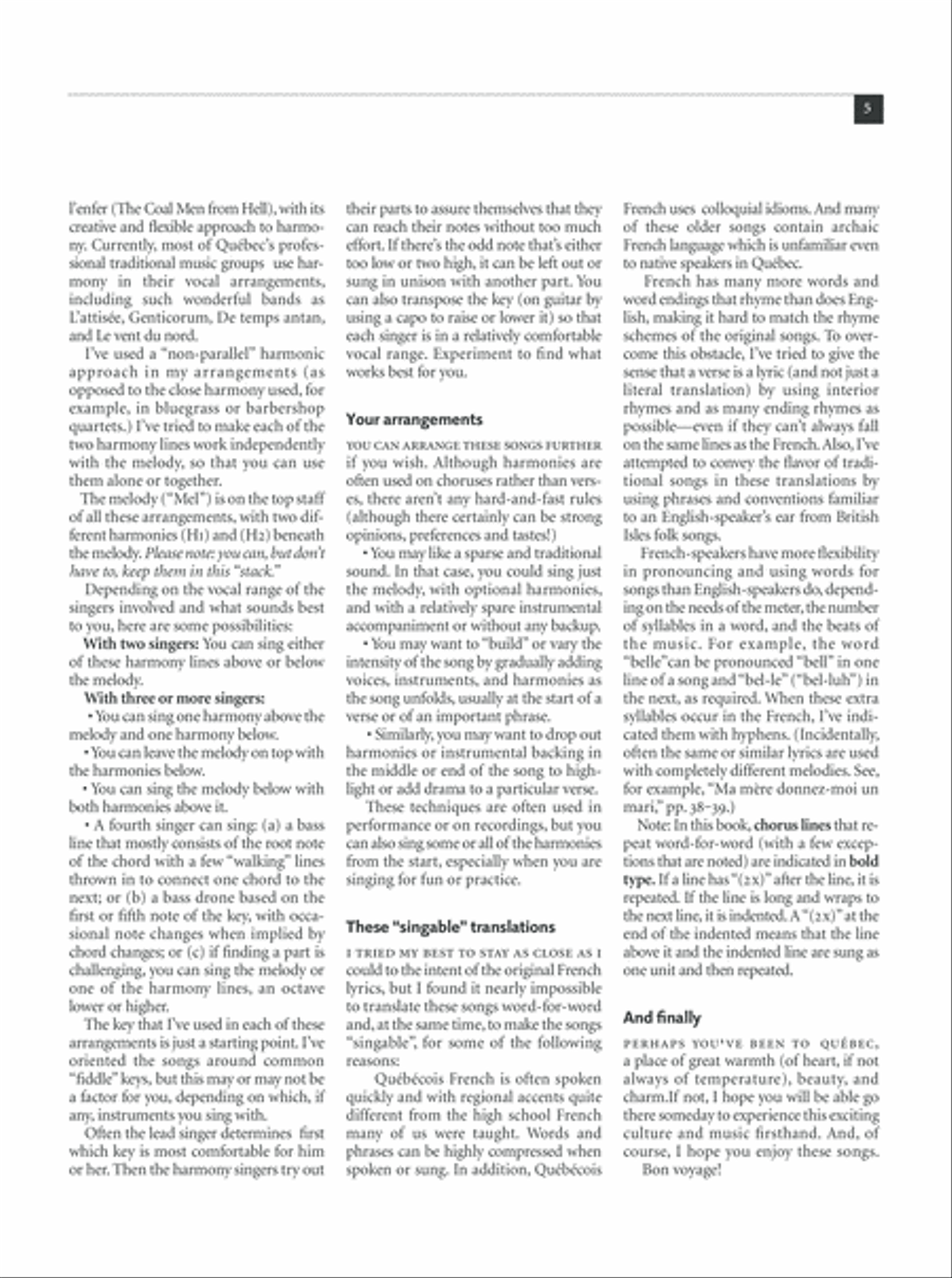 Traditional Songs from Quebec for English-Speakers Voice scores gallery preview page 6