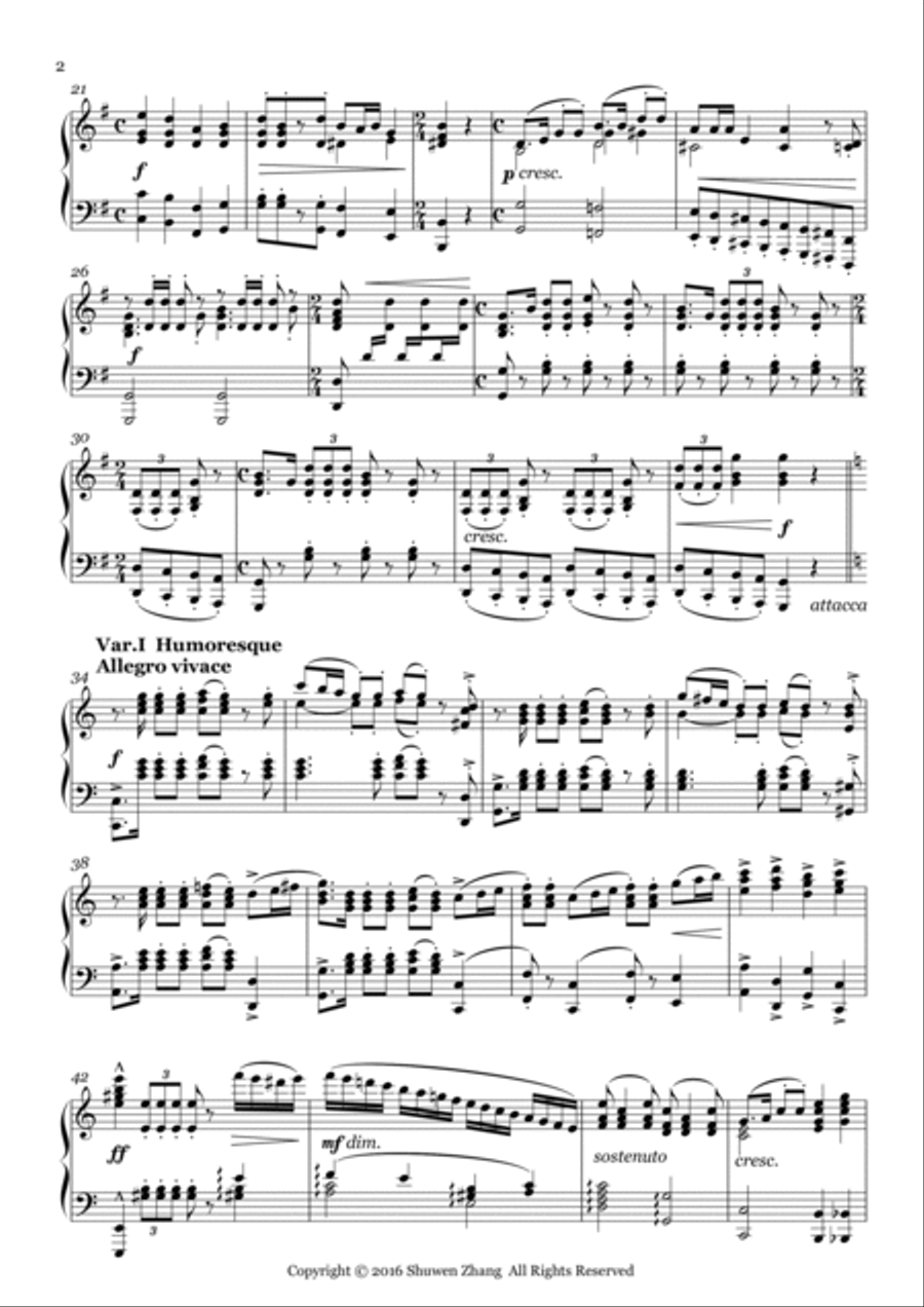 Variations on Chinese National Anthem Piano Solo scores gallery preview page 2