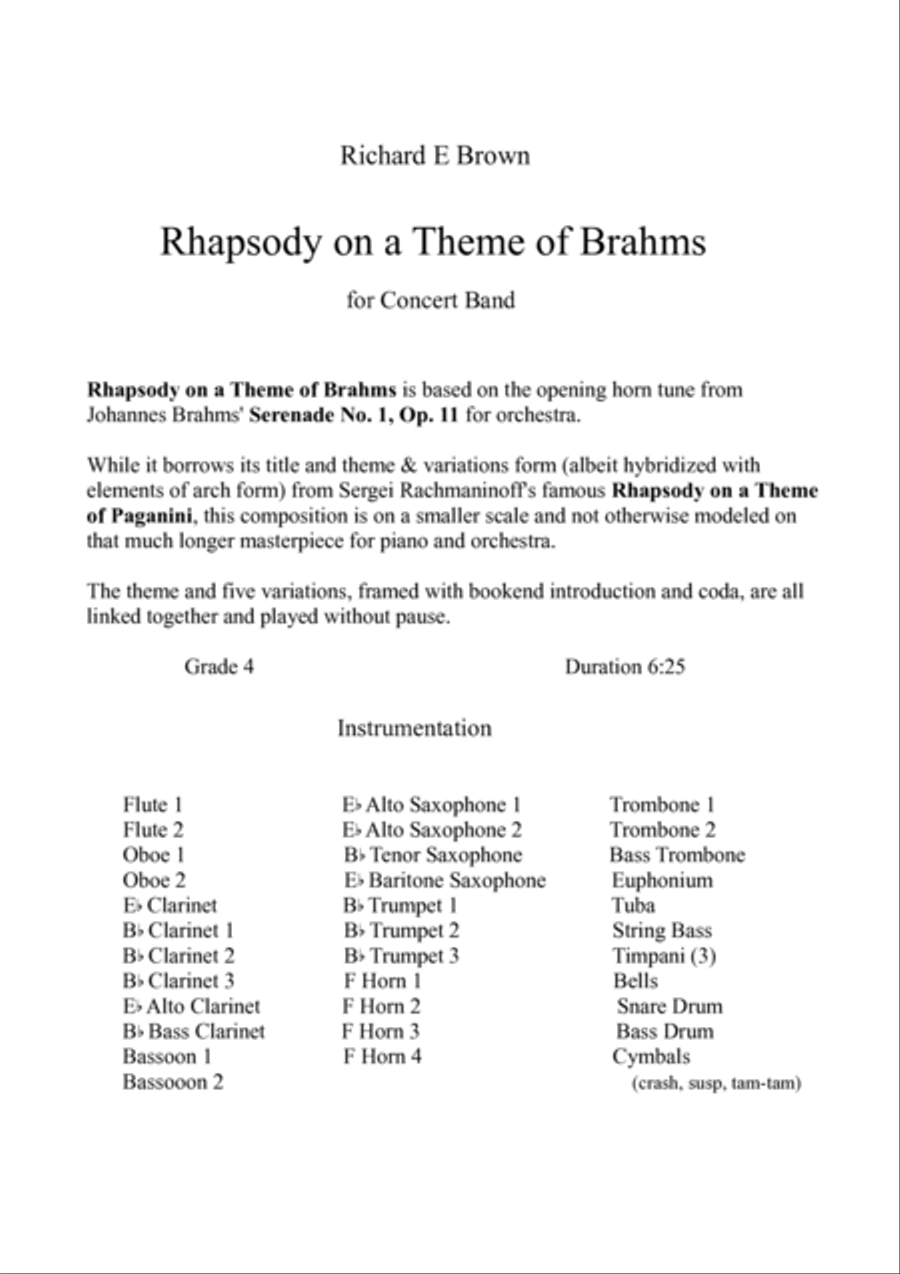 Rhapsody on a Theme of Brahms Concert Band scores gallery preview page 2