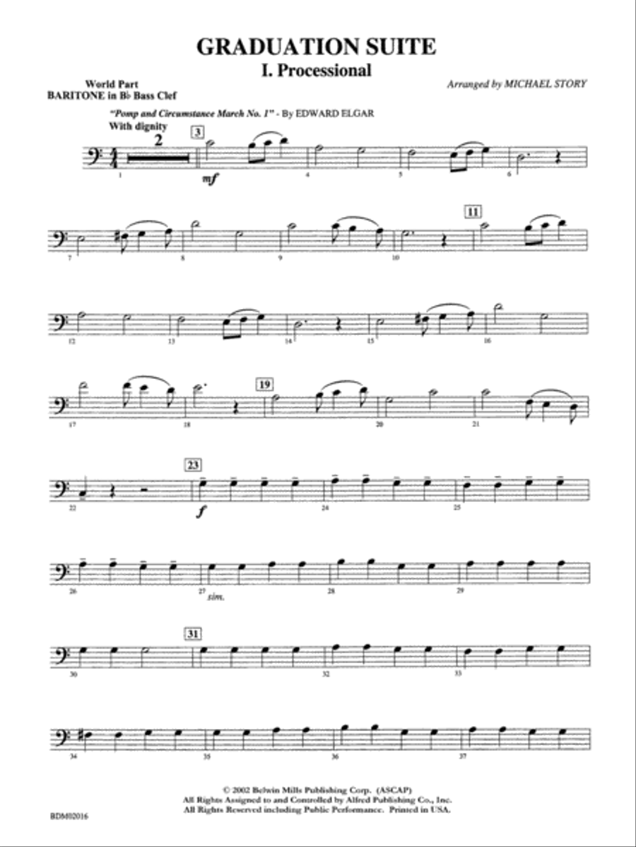 Graduation Suite (Processional: Pomp and Circumstance March No. 1 / Recessional: Rondeau from Premiere Suite): WP B-flat Baritone B.C. Concert Band scores gallery preview page 1