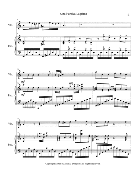 Una Furtiva Lagrima (One Furtive Tear): Violin and Piano image number null