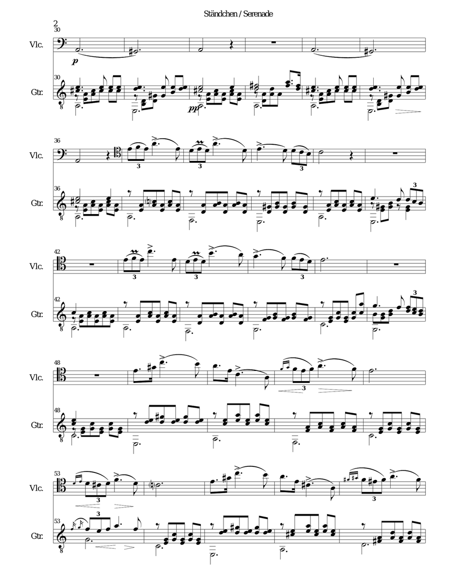 Ständchen (Serenade) (after Theobald Böhm) for cello and guitar String Duet scores gallery preview page 2