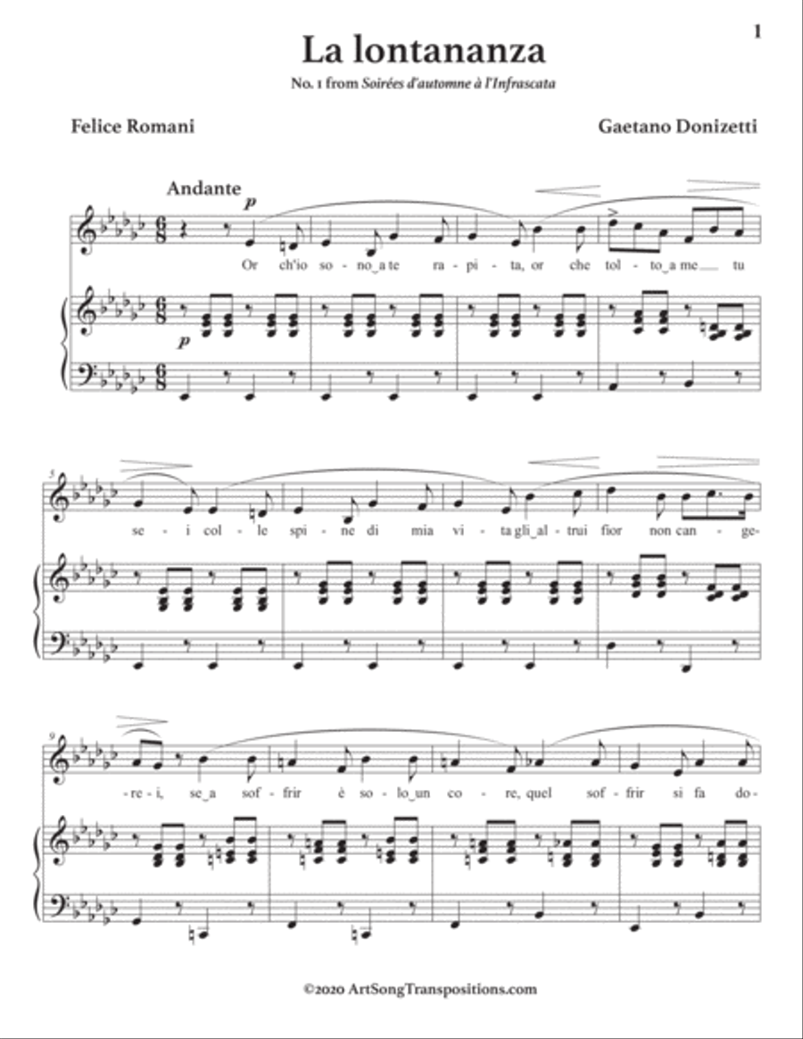 DONIZETTI: La lontananza (transposed to E-flat minor) Voice scores gallery preview page 2