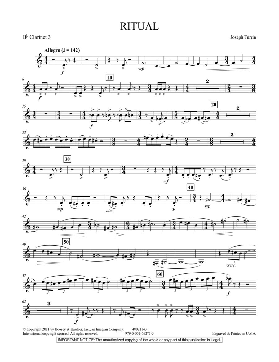 Ritual - Bb Clarinet 3 Concert Band scores gallery preview page 1