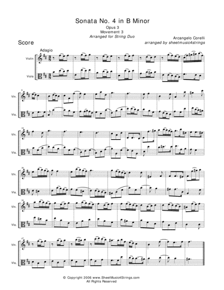 Corelli, A. - Sonata No. 4 (Mvt. 3) for Violin and Viola image number null