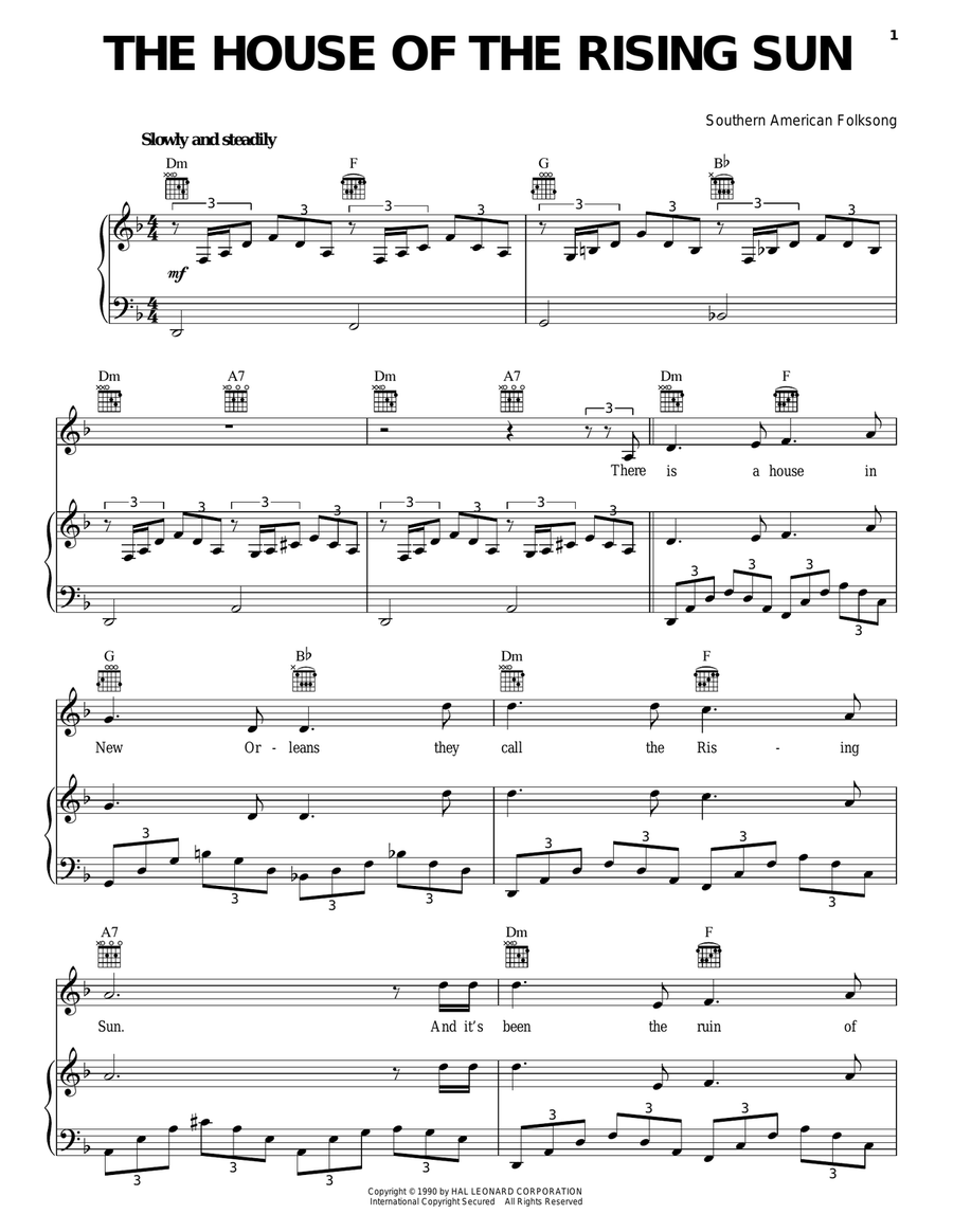 House Of The Rising Sun Piano, Vocal, Guitar scores gallery preview page 1