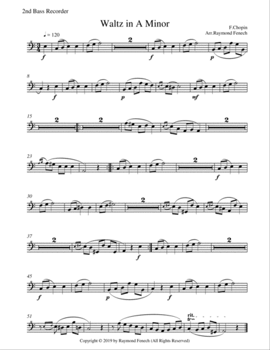 Waltz in A Minor (Chopin) - 2 Bass Recorders and Piano - Chamber music Woodwind Duet scores gallery preview page 4