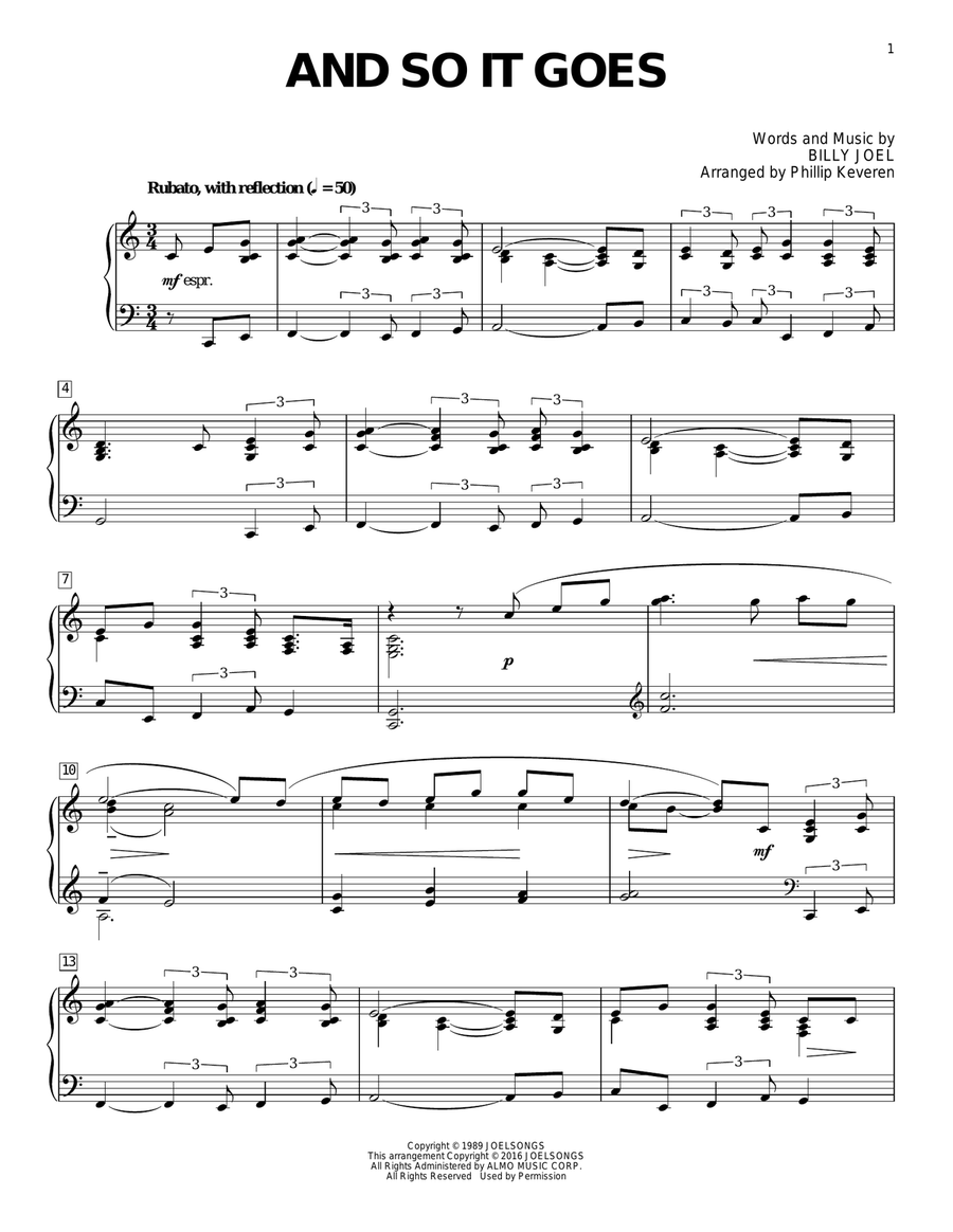 And So It Goes [Classical version] (arr. Phillip Keveren) Piano Solo scores gallery preview page 1