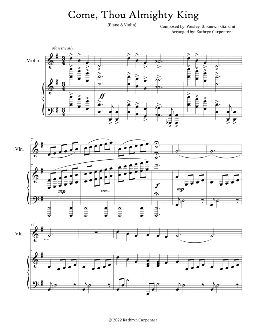 Come, Thou Almighty King (Piano and Violin) Violin Solo scores gallery preview page 1
