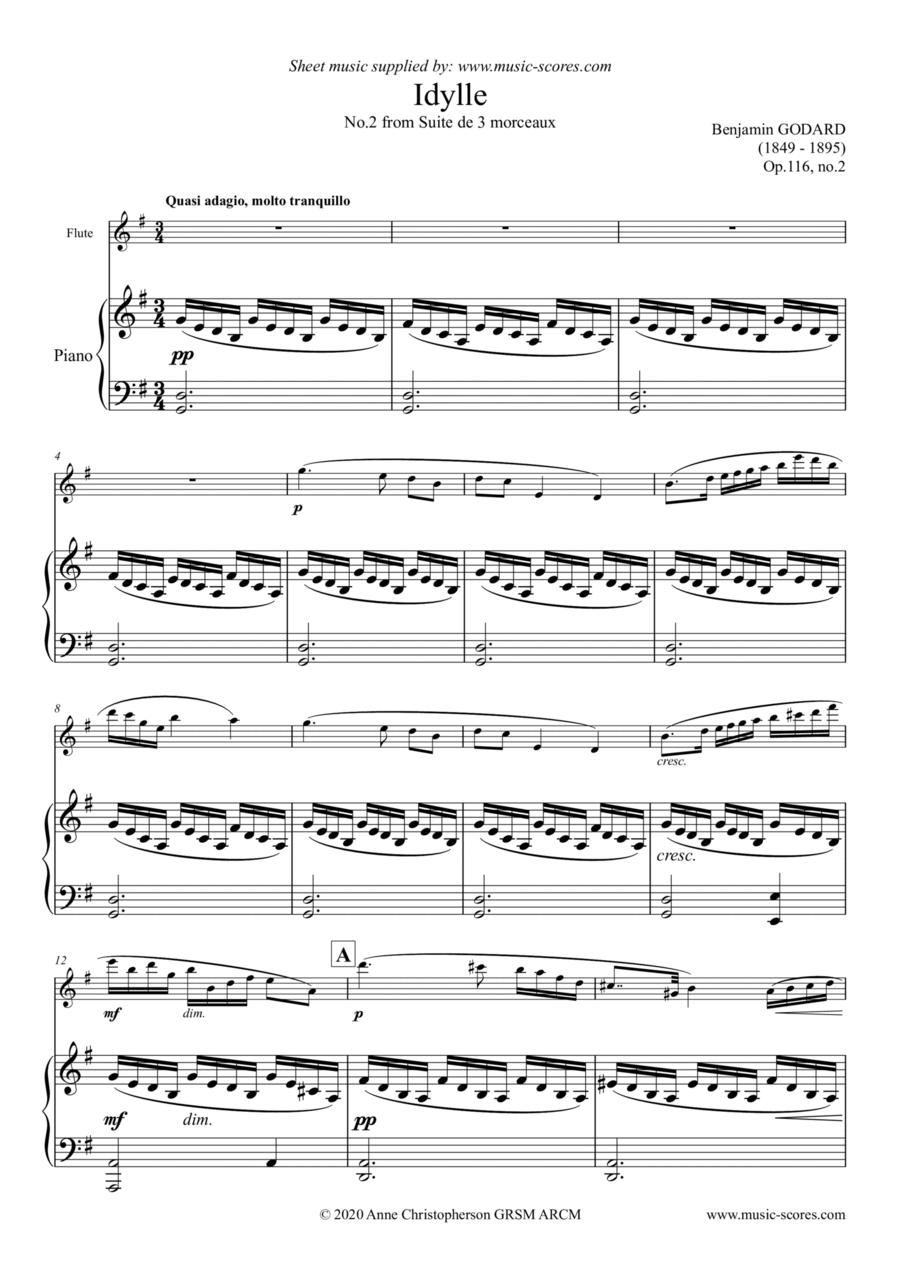 Godard - Idylle - No.2 from Op. 116 Suite de 3 Morceaux - Flute Flute Solo scores gallery preview page 1
