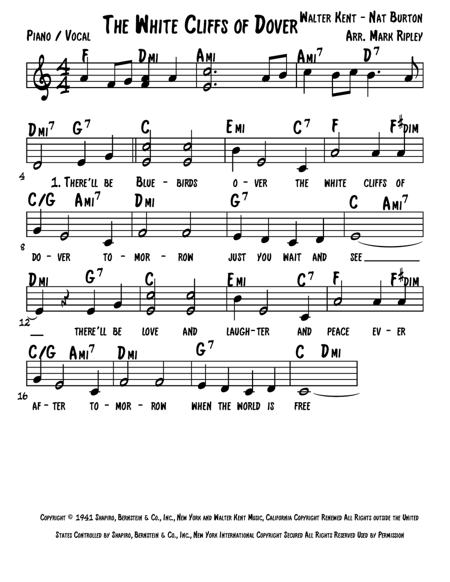 (there'll Be Bluebirds Over) The White Cliffs Of Dover Piano, Vocal scores gallery preview page 1