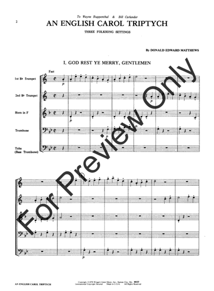 English Carol Triptych by Donald E. Matthews Brass Ensemble - Sheet Music