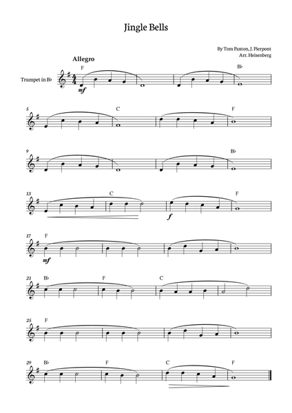 Jingle Bells for Trumpet with chords image number null