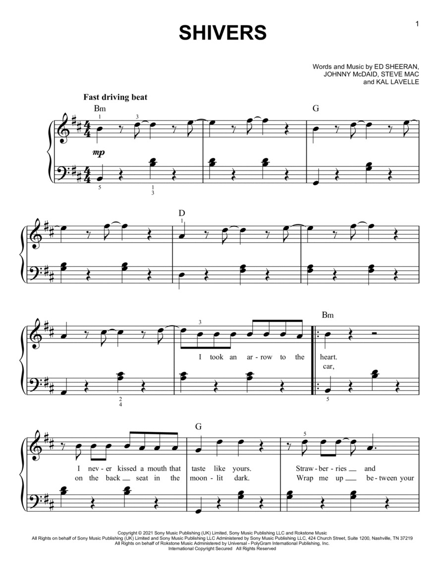 Shivers Easy Piano scores gallery preview page 1