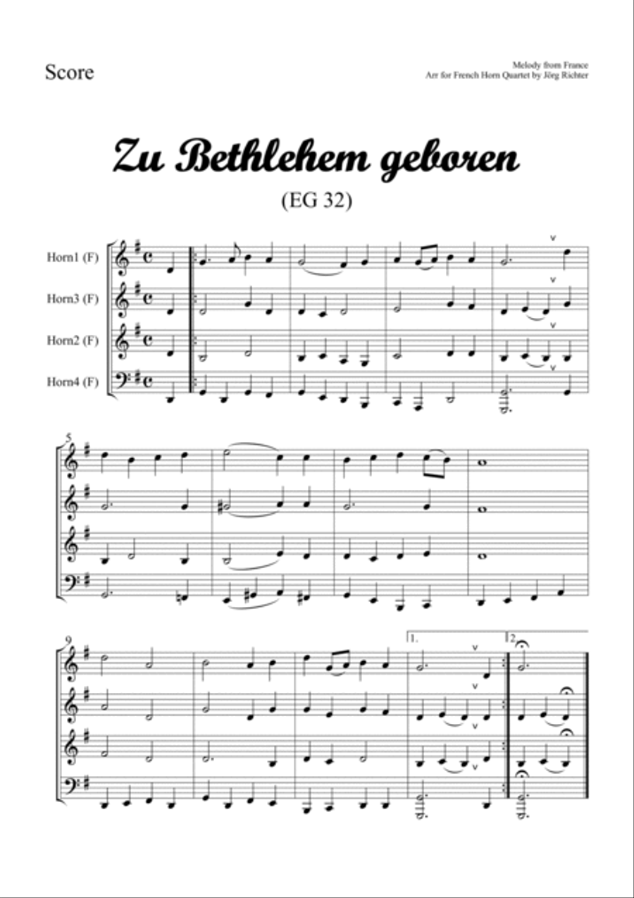 Born in Bethlehem (Zu Bethlehem geboren, EG 32), trad. Christmas Carol for French Horn Quartet Brass Quartet scores gallery preview page 2