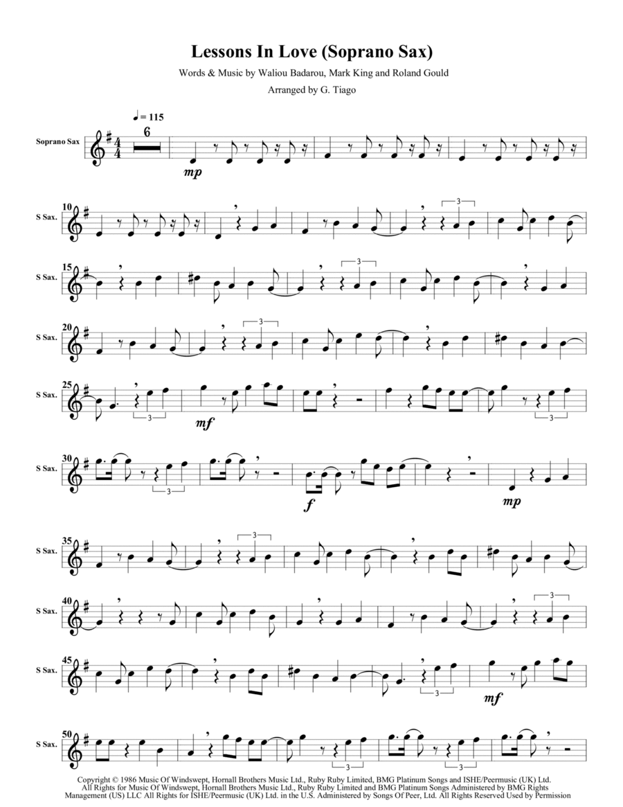 Lessons In Love Lessons In Love Soprano Saxophone scores gallery preview page 1