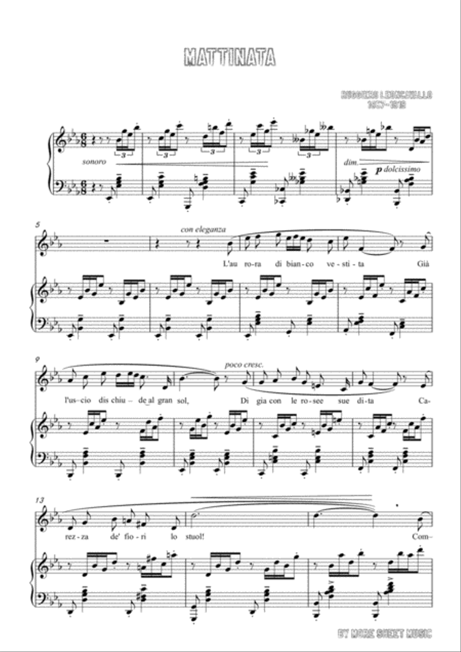 Leoncavallo-Mattinata in E flat Major,for Voice and Piano Leoncavallo-Mattinata in E flat Major,for Voice and Piano Voice Solo scores gallery preview page 3