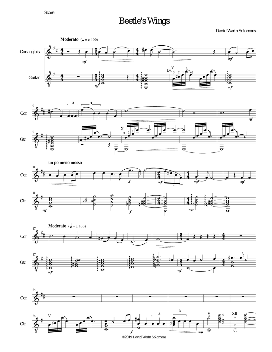 Beetle's Wings for cor anglais and guitar English Horn scores gallery preview page 1