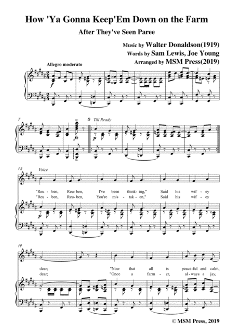 Walter Donaldson-How Ya Gonna Keep 'Em Down on the Farm,in B Major,for Voice&Pno Voice scores gallery preview page 3